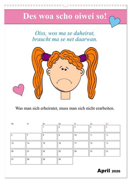 Produktbild: So a Schmarrn! Bairische Mundart (Wandkalender 2026 DIN A2 hoch), CALVENDO Monatskalender