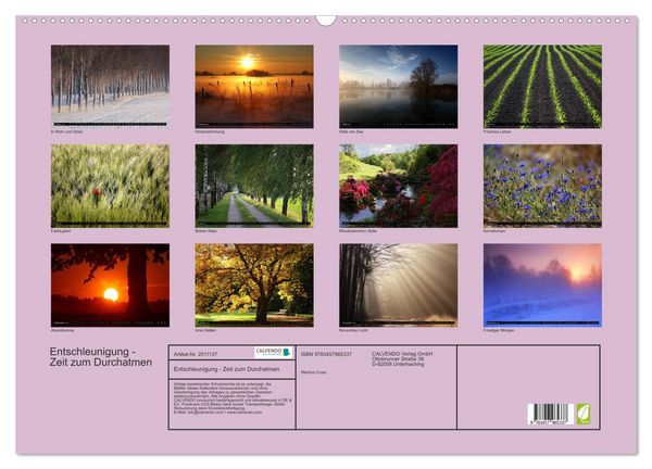 Produktbild: Entschleunigung - Zeit zum Durchatmen (Wandkalender 2026 DIN A2 quer), CALVENDO Monatskalender