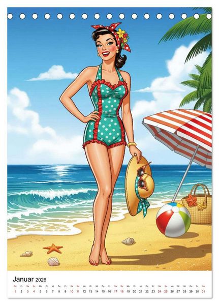 Produktbild: Charme & Kurven: Die Pin-ups der Golden 50s (Tischkalender 2026 DIN A5 hoch), CALVENDO Monatskalender