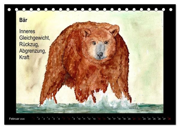Produktbild: Krafttiere in Aquarell (Tischkalender 2026 DIN A5 quer), CALVENDO Monatskalender