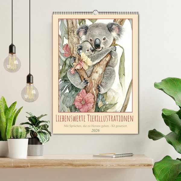 Produktbild: Liebenswerte Tierillustrationen (Wandkalender 2026 DIN A2 hoch), CALVENDO Monatskalender
