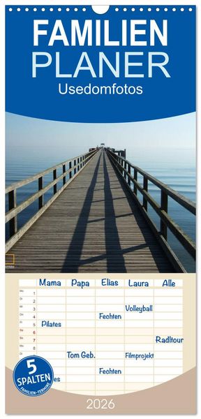 Familienplaner 2026 - Usedomfotos mit 5 Spalten (Wandkalender, 21 x 45 cm) CALVENDO