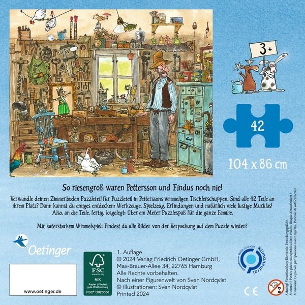 Produktbild: Pettersson und Findus. Riesen-Puzzle. Petterssons Tischlerschuppen. 42 Teile, Gesamtgr&ouml;&szlig;e 104 x 86 cm