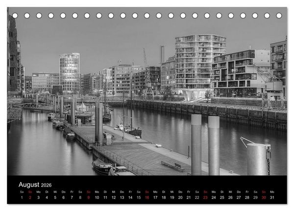 Produktbild: Hamburg monochrome Impressionen (Tischkalender 2026 DIN A5 quer), CALVENDO Monatskalender