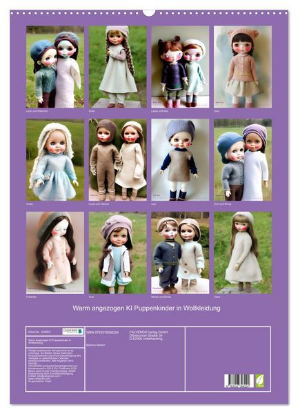 Produktbild: Warm angezogen KI Puppenkinder in Wollkleidung (Wandkalender 2026 DIN A2 hoch), CALVENDO Monatskalender
