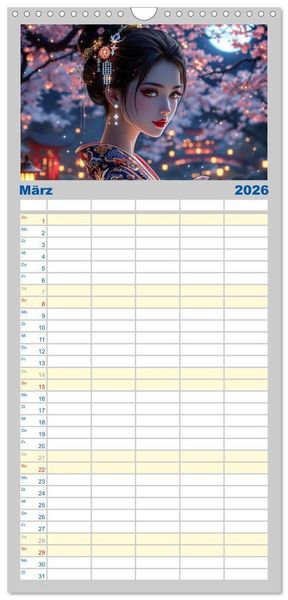 Produktbild: Familienplaner 2026 - Fantasie Asia-Girls mit 5 Spalten (Wandkalender, 21 x 45 cm) CALVENDO