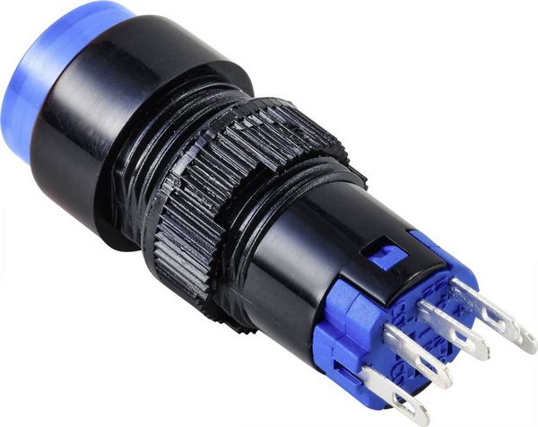 Produktbild: TRU COMPONENTS TC-9428080 LAS2Y-11Z/B/12V Druckschalter 250 V 3 A 1 x Aus/Ein rastend Blau IP40 1 St.