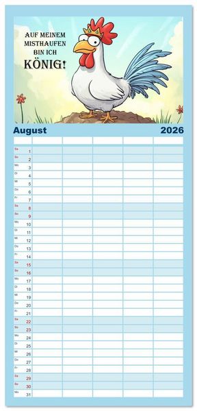 Produktbild: Familienplaner 2026 - Verr&uuml;cktes H&uuml;hnervolk mit 5 Spalten (Wandkalender, 21 x 45 cm) CALVENDO