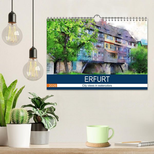 Produktbild: Erfurt - City views in watercolors (Wall Calendar 2026 DIN A4 landscape), CALVENDO 12 Month Wall Calendar