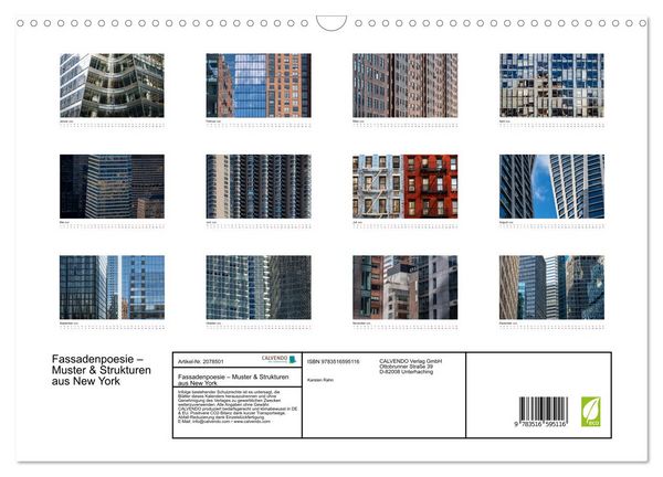 Produktbild: Fassadenpoesie &ndash; Muster & Strukturen aus New York (Wandkalender 2026 DIN A3 quer), CALVENDO Monatskalender