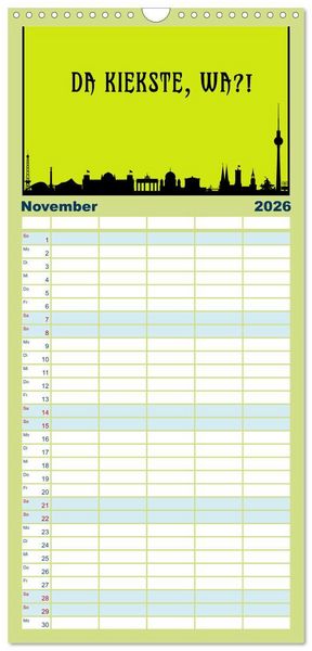 Produktbild: Familienplaner 2026 - Berliner Mundart mit 5 Spalten (Wandkalender, 21 x 45 cm) CALVENDO