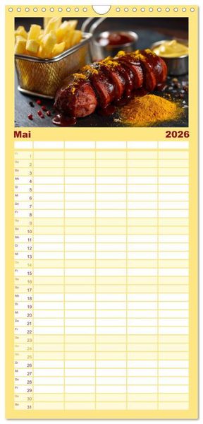 Produktbild: Familienplaner 2026 - Currywurst Kalender - Das Berliner Kultgericht f&uuml;r Fleischliebhaber mit 5 Spalten (Wandkalender, 21 x 45 cm) CALVENDO