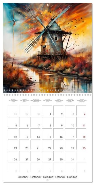 Produktbild: Moulins &agrave; vent Du printemps &agrave; l'hiver (Calendrier mural carr&eacute; 2026 30x30 cm) Calendrier double avec une page pour vos prises de notes