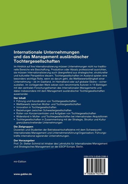 Produktbild: Internationale Unternehmungen und das Management ausl&auml;ndischer Tochtergesellschaften