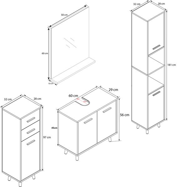 Produktbild: 4-tlg. Komplett Badm&ouml;bel Badschrank Set Landos l
