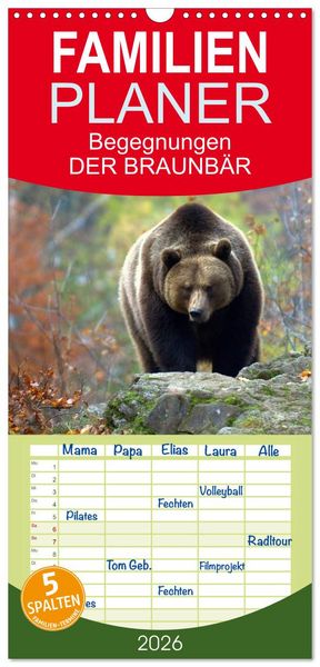 Produktbild: Familienplaner 2026 - Begegnungen DER BRAUNB&Auml;R mit 5 Spalten (Wandkalender, 21 x 45 cm) CALVENDO