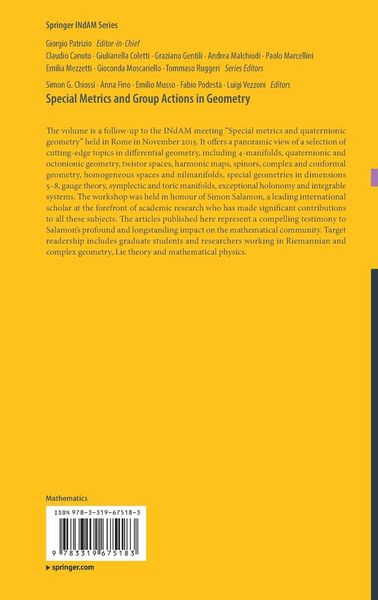 Produktbild: Special Metrics and Group Actions in Geometry