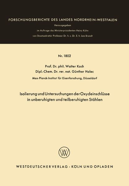 Produktbild: Isolierung und Untersuchungen der Oxydeinschl&uuml;sse in unberuhigten und teilberuhigten St&auml;hlen