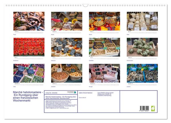 Produktbild: March&eacute; hebdomadaire - Ein Rundgang &uuml;ber einen franz&ouml;sischen Wochenmarkt (Wandkalender 2026 DIN A2 quer), CALVENDO Monatskalender