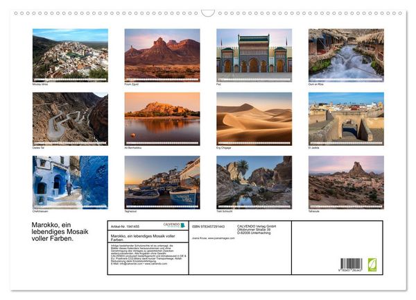 Produktbild: Marokko, ein lebendiges Mosaik voller Farben. (Wandkalender 2026 DIN A2 quer), CALVENDO Monatskalender