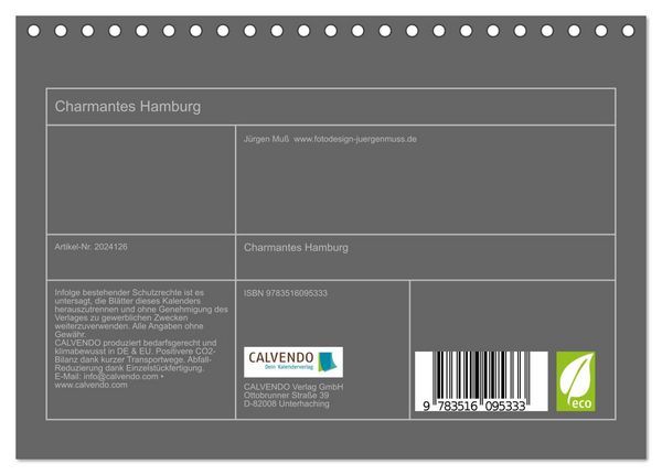 Produktbild: Charmantes Hamburg (Tischkalender 2026 DIN A5 quer), CALVENDO Monatskalender