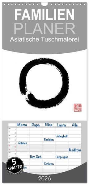 Familienplaner 2026 - Asiatische Tuschmalerei mit 5 Spalten (Wandkalender, 21 x 45 cm) CALVENDO