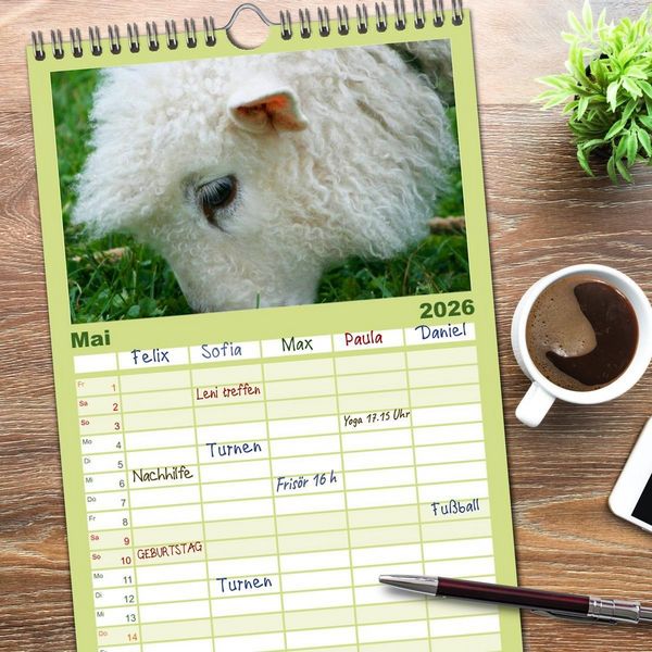 Produktbild: Familienplaner 2026 - Schafe mit 5 Spalten (Wandkalender, 21 x 45 cm) CALVENDO