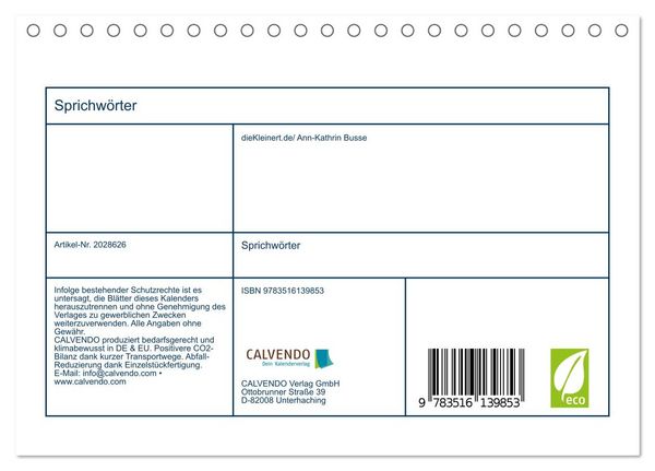 Produktbild: Sprichw&ouml;rter (Tischkalender 2026 DIN A5 quer), CALVENDO Monatskalender