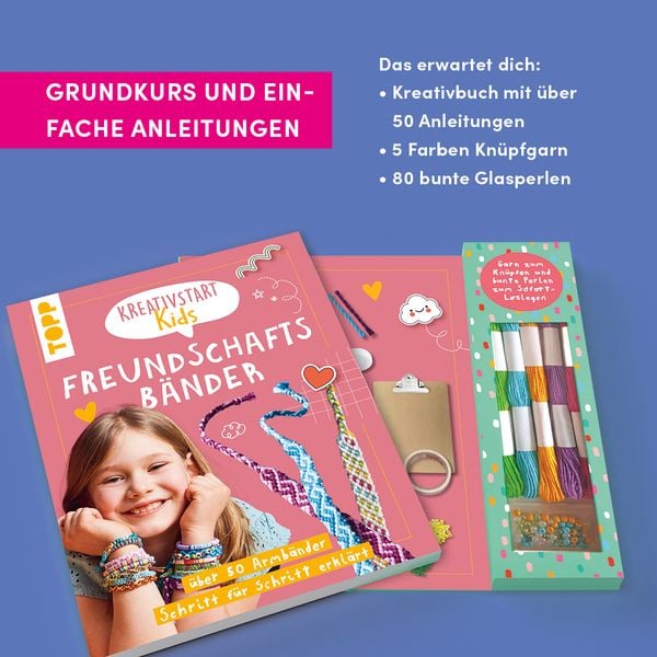 Kreativstart Kids Freundschaftsbänder. Anleitungsbuch und Material