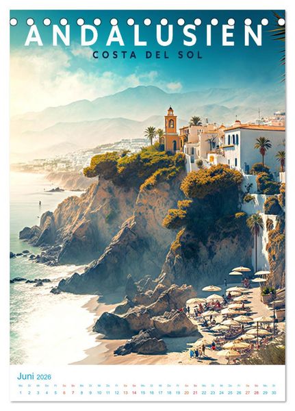 Produktbild: Andalusien - Old School Poster Style (Tischkalender 2026 DIN A5 hoch), CALVENDO Monatskalender