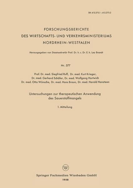 Produktbild: Untersuchungen zur therapeutischen Anwendung des Sauerstoffmangels