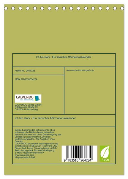 Produktbild: Ich bin stark - Ein tierischer Affirmationskalender (Tischkalender 2026 DIN A5 hoch), CALVENDO Monatskalender