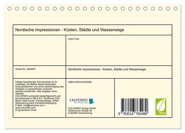 Produktbild: Nordische Impressionen - K&uuml;sten, St&auml;dte und Wasserwege (Tischkalender 2027 DIN A5 quer), CALVENDO Monatskalender