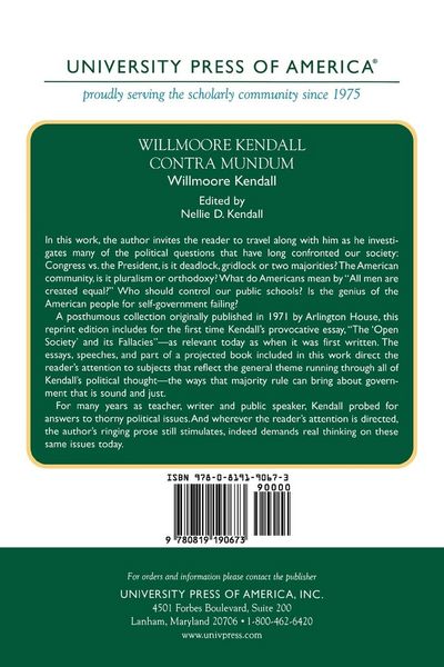 Produktbild: Willmoore Kendall Contra Mundum