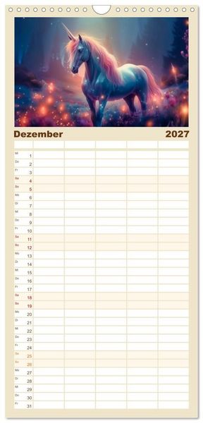 Produktbild: Familienplaner 2027 - Magische Momente im Land der Einh&ouml;rner mit 5 Spalten (Wandkalender, 21 x 45 cm) CALVENDO