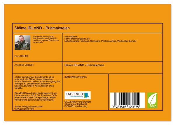 Produktbild: Sl&aacute;inte IRLAND - Pubmalereien (Tischkalender 2026 DIN A5 quer), CALVENDO Monatskalender