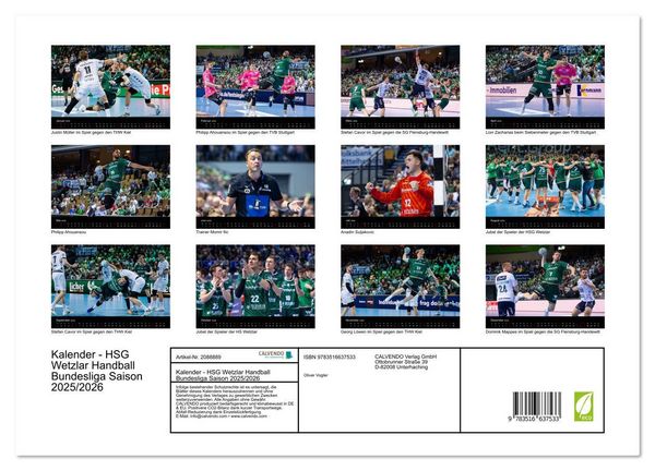Produktbild: Kalender - HSG Wetzlar Handball Bundesliga Saison 2025/2026 (Wandkalender 2026 DIN A3 quer), CALVENDO Monatskalender