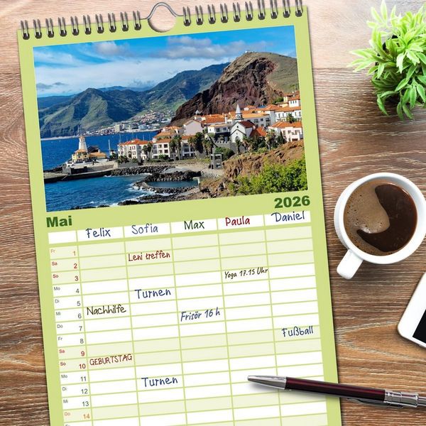 Produktbild: Familienplaner 2026 - Fr&uuml;hlingstraum Madeira mit 5 Spalten (Wandkalender, 21 x 45 cm) CALVENDO