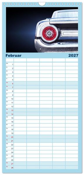 Produktbild: Familienplaner 2027 - US Klassiker Farbenfrohe Heckansichten mit 5 Spalten (Wandkalender, 21 x 45 cm) CALVENDO