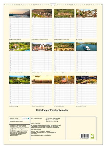 Produktbild: Heidelberger Familienkalender (Wandkalender 2027 DIN A2 hoch), CALVENDO Monatskalender