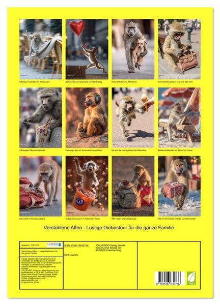 Produktbild: Verstohlene Affen - Lustige Diebestour f&uuml;r die ganze Familie (hochwertiger Premium Wandkalender 2026 DIN A2 hoch), Kunstdruck in Hochglanz