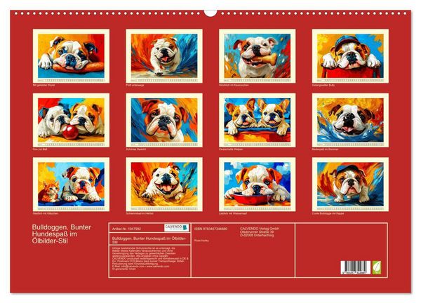 Produktbild: Bulldoggen. Bunter Hundespa&szlig; im &Ouml;lbilder-Stil (Wandkalender 2026 DIN A2 quer), CALVENDO Monatskalender