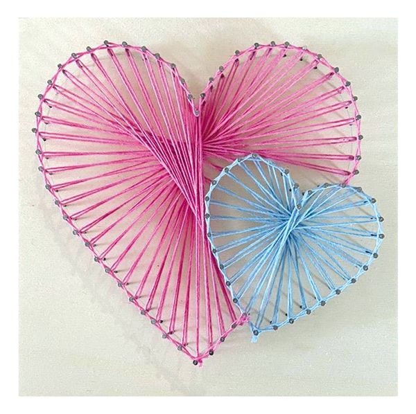 Produktbild: PEBARO NB6-SET - Nagelbild-Set Herz, Fadenbild 20x20cm, String Art Bastelset inkl. Garn, Hammer und N&auml;gel