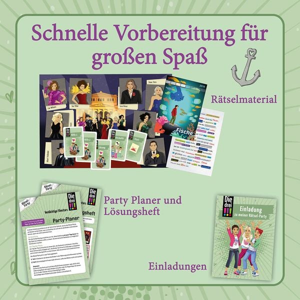 Produktbild: KOSMOS 684303 - Die drei !!! Kids Rätselparty, Event-Spiel, Geburtstagsparty-Set inkl. Deko, Detektiv-Spielzeug