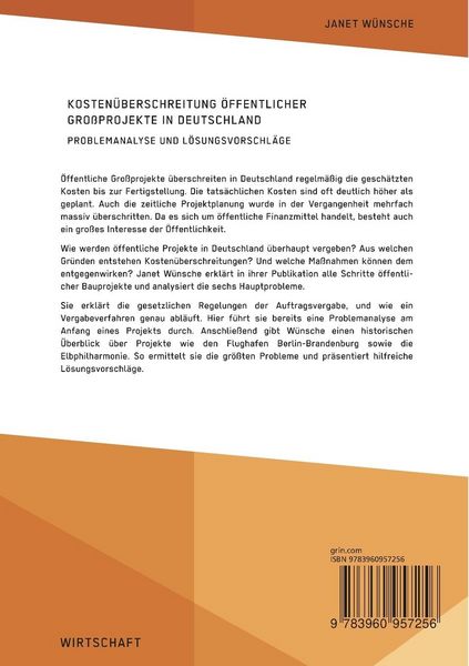 Produktbild: Kosten&uuml;berschreitung &ouml;ffentlicher Gro&szlig;projekte in Deutschland. Problemanalyse und L&ouml;sungsvorschl&auml;ge