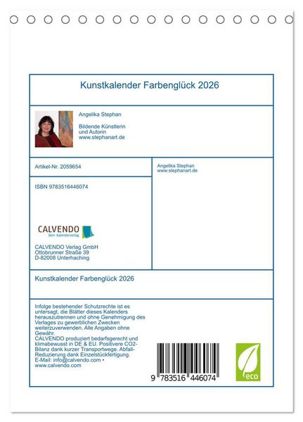 Produktbild: Kunstkalender Farbengl&uuml;ck 2026 (Tischkalender 2026 DIN A5 hoch), CALVENDO Monatskalender