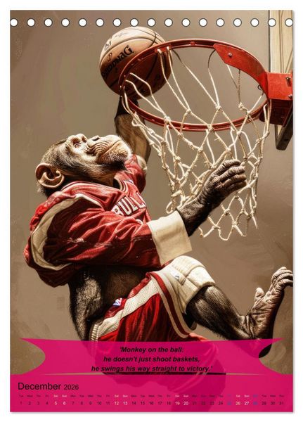 Produktbild: Basketball with funny animals (Desk Calendar 2026 DIN A5 portrait), CALVENDO 12 Month DeskCalendar