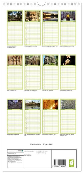 Produktbild: Familienplaner 2026 - Kambodscha &bull; Angkor Wat mit 5 Spalten (Wandkalender, 21 x 45 cm) CALVENDO