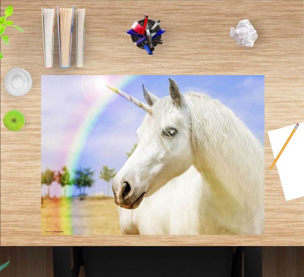Produktbild: Cover-your-desk Schreibtischunterlage f&uuml;r Kinder Wei&szlig;es Einhorn, aus hochwertigem Vinyl , 60 x 40 cm