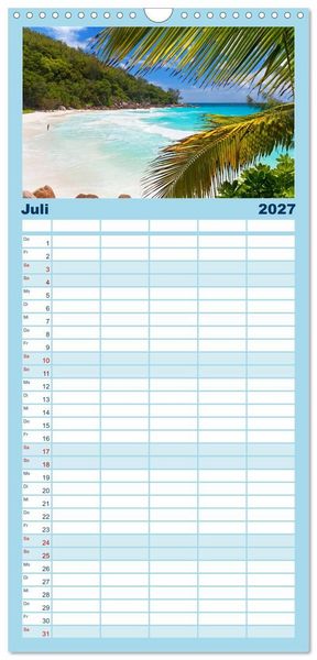 Produktbild: Familienplaner 2027 - Seychellen mit 5 Spalten (Wandkalender, 21 x 45 cm) CALVENDO